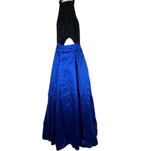 2Cute Womens Size 2 Black Beaded Top & Royal Blue Satin Skirt Evening Gown